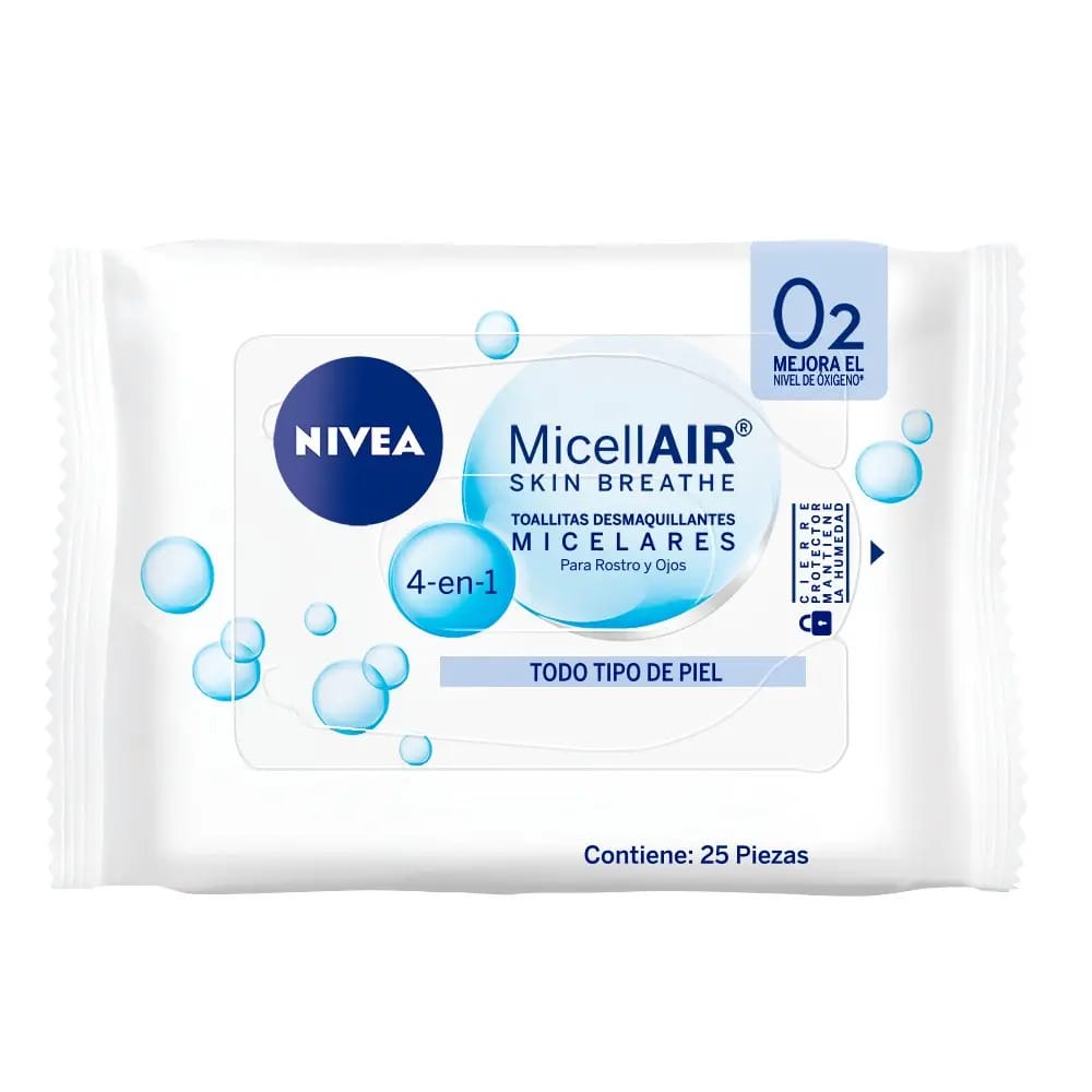 Demaquilante lenços Nivea MicellAIR 4 en 1 para a pele todo tipo de pele por unidade de 25