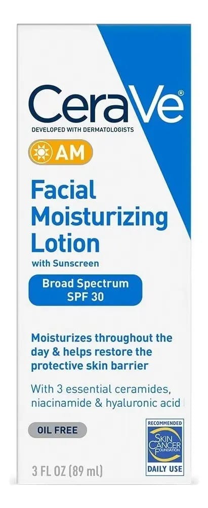 Loção facial hidratante CeraVe AM SPF 30 | Hidratante facial sem óleo com protetor solar CeraVe