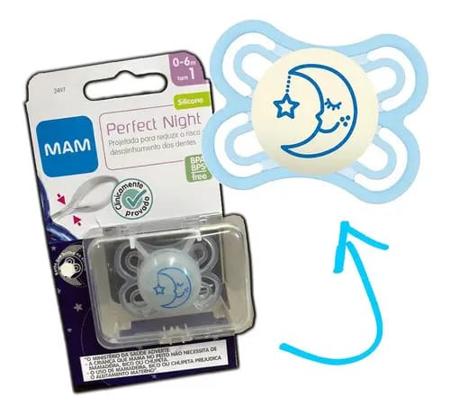 Chupeta Mam Perfect Night Lua Azul 0-6 Meses Livre De Bpa