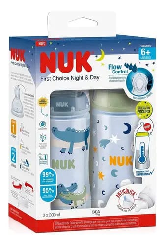 Kit 2 Mamadeira Nuk First Choice Azul Anticólica 300ml 6+mes