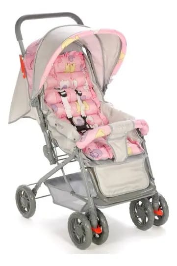 Carrinho de bebê reclinável acolchoado rosa Voyage Funny