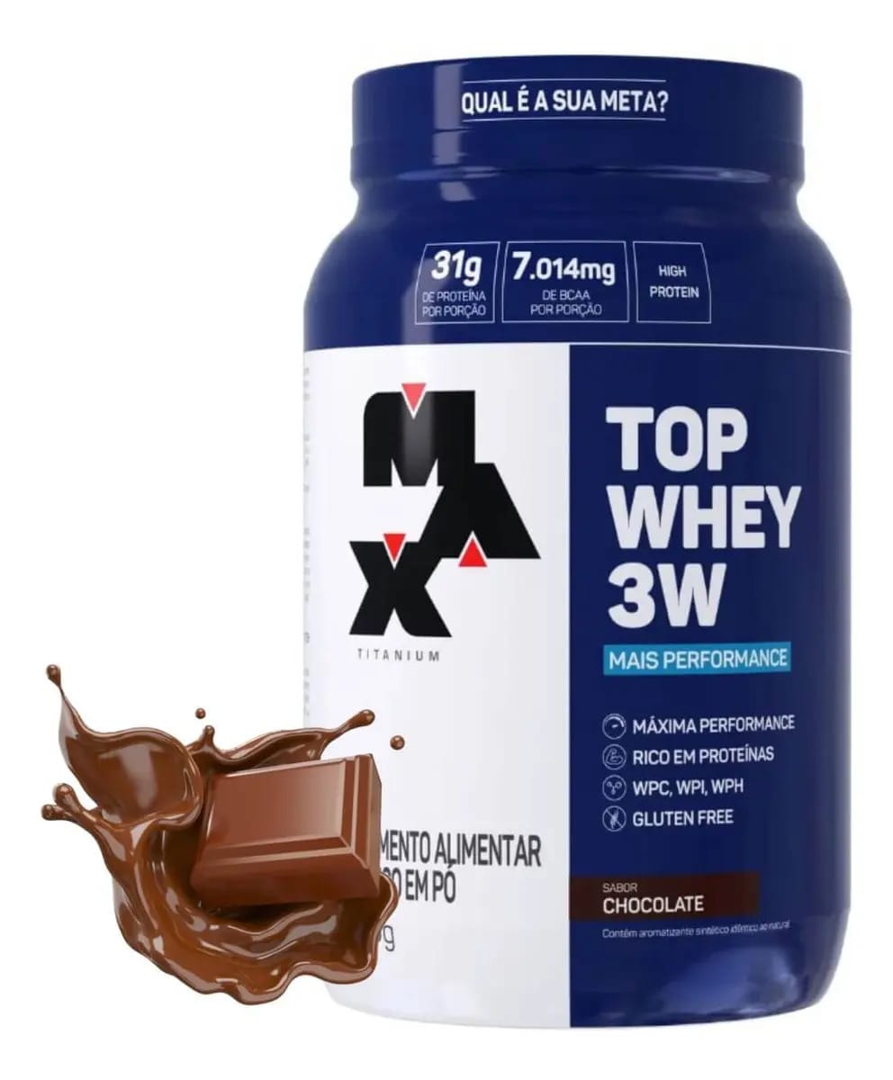 Proteína Max Titanium Top Whey 3W de 900g Sabor Chocolate