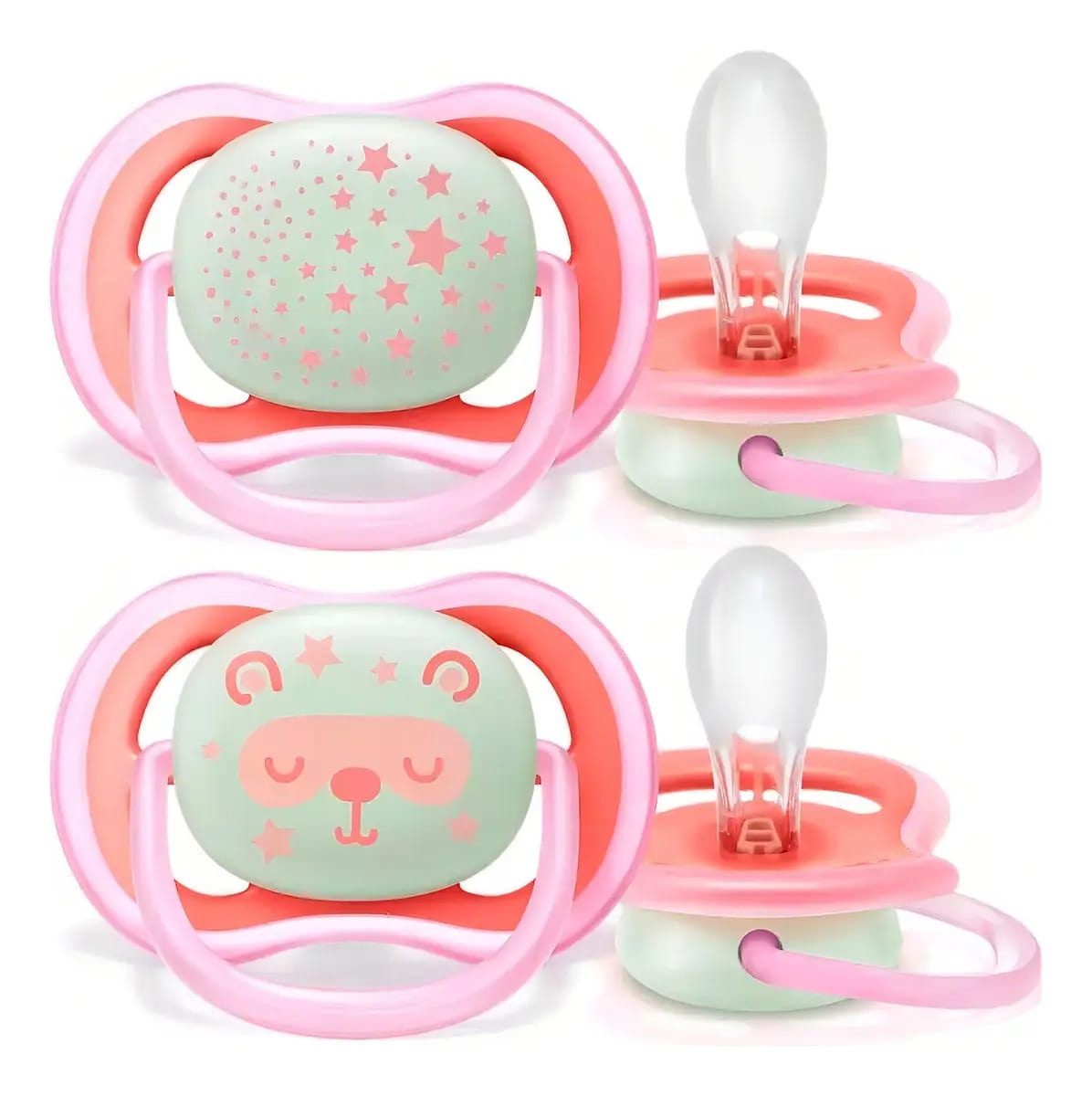 Pacote X2 Chupete Avent Ultra Air Night 6-18m Rosado