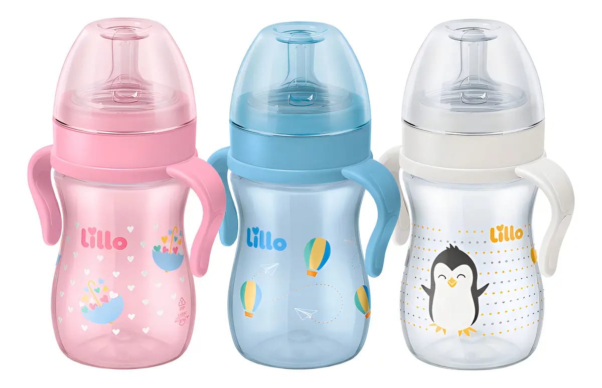 Mamadeira Com Alça Super Evolution +6 Meses Lillo 240ml Cor Branco Pinguim