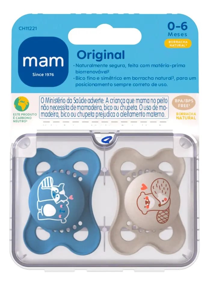 MAM chupeta borracha natural embalagem dupla animais 0-6 meses cor azul
