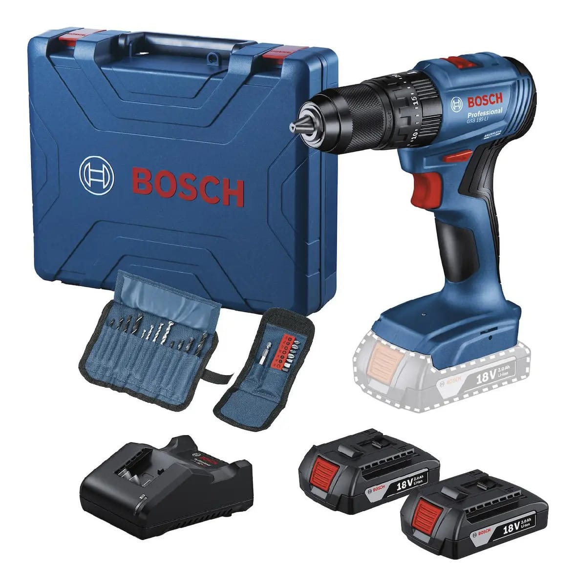 Martelo rotativo Bosch Gsb 185-li 1/2 + estojo de 2 baterias