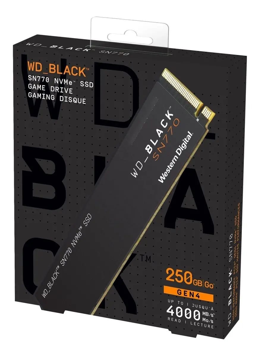 Unidade sólida Western Digital Black M2 Sn770 Nvme Gtia de 250 GB.