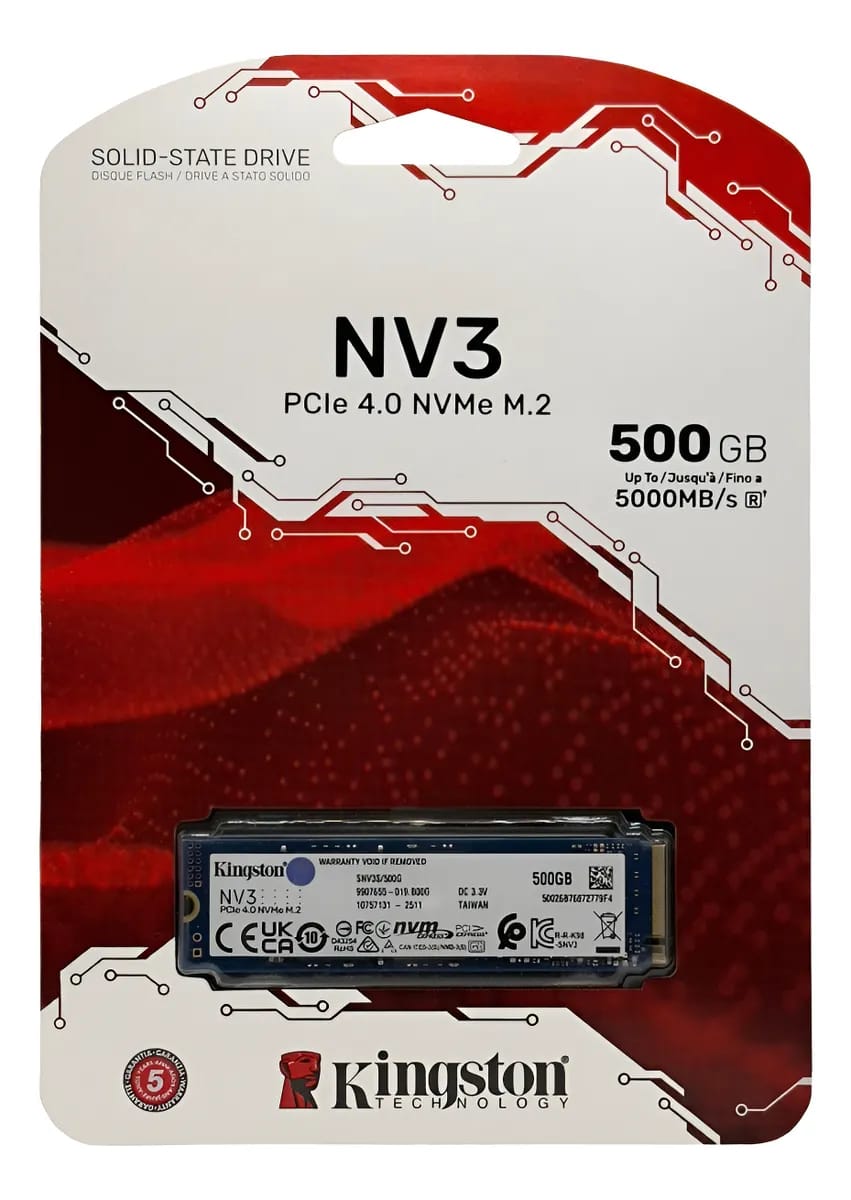 SSD Kingston NV3 500GB M2 2280 NVME PCIe 4.0 Gen 4x4 Ultra Rápido