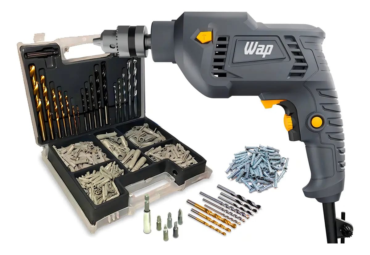 Furadeira De Impacto 3/8 Wap + Jogo Ferramentas 300 Peças Cor Cinza Frequência 60 Hz