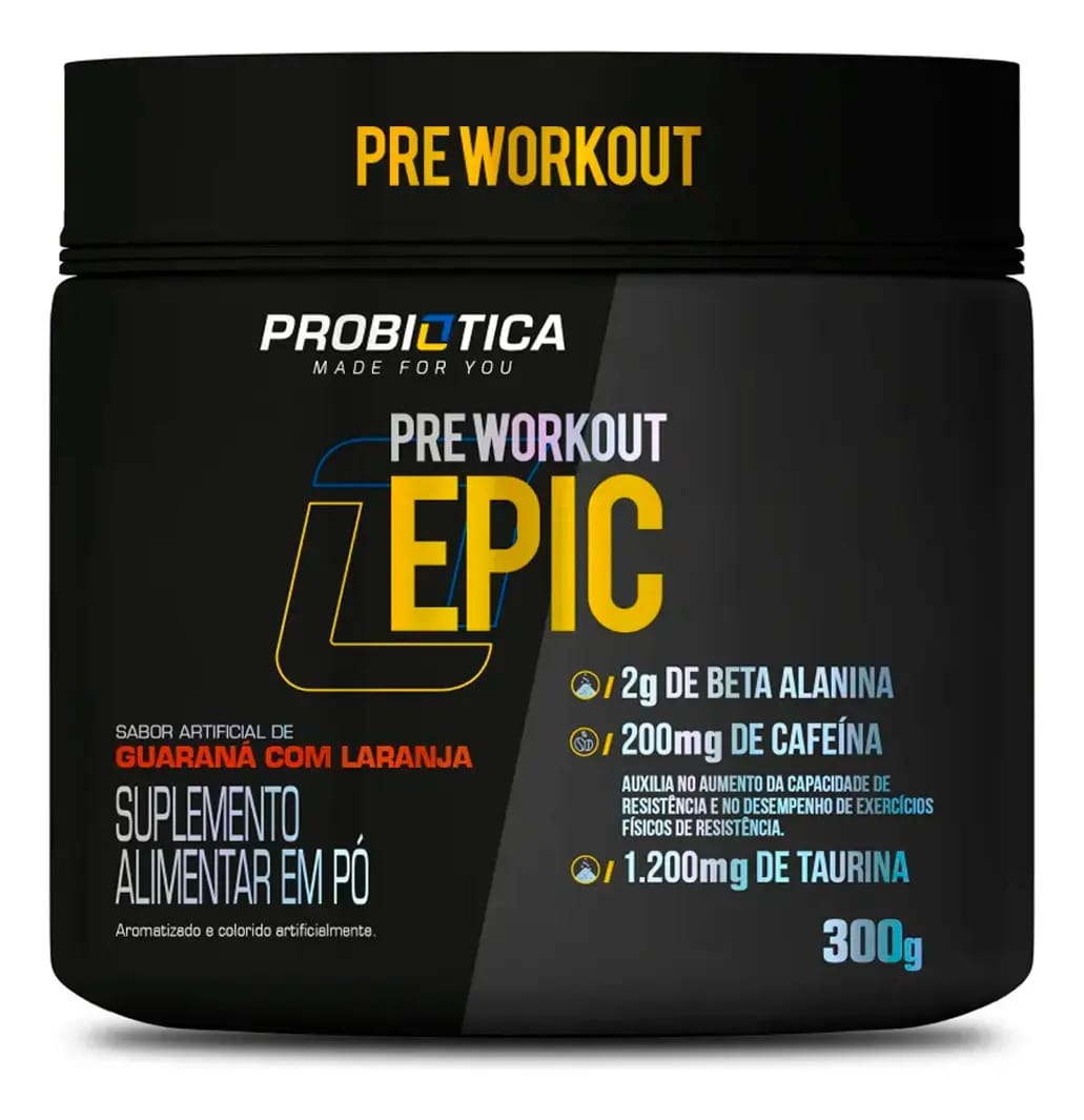 Epic Pré Workout 300g Probiótica - Pré Treino Sabor Guaraná Com Laranja