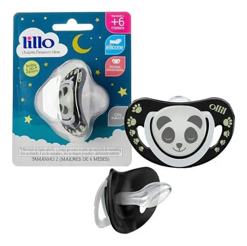 Chupeta Com Bico De Silicone Brilha No Escuro Lillo Panda