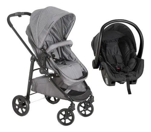 Carrinho Olympus Cinza Com Bebê Conforto - Galzerano