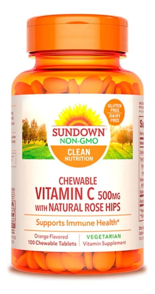Suplemento Vitamina C Mastigável Sundown 500mg Laranja Sem Glúten 100 porções