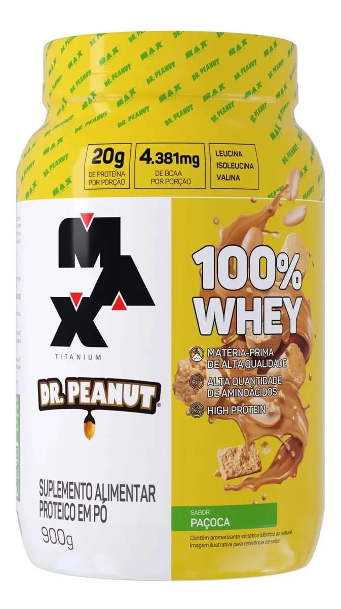 Whey Protein Max Titanium Dr. Peanut 100% Whey 900g - Sabor Paçoca