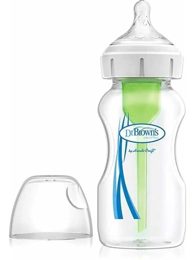Frasco de boca larga Dr Browns Options de 9 onças anticólica, transparente, cor transparente