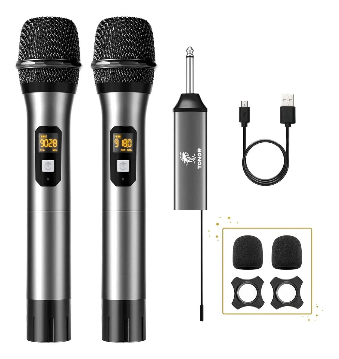 Microfones sem fio Tonor® 2 Sistema receptor UHF de metal, cor preta