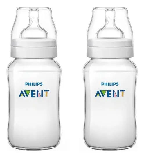 Kit 2 Mamadeiras Philips Avent Classic Airflex 330ml - Nova Cor Transparente