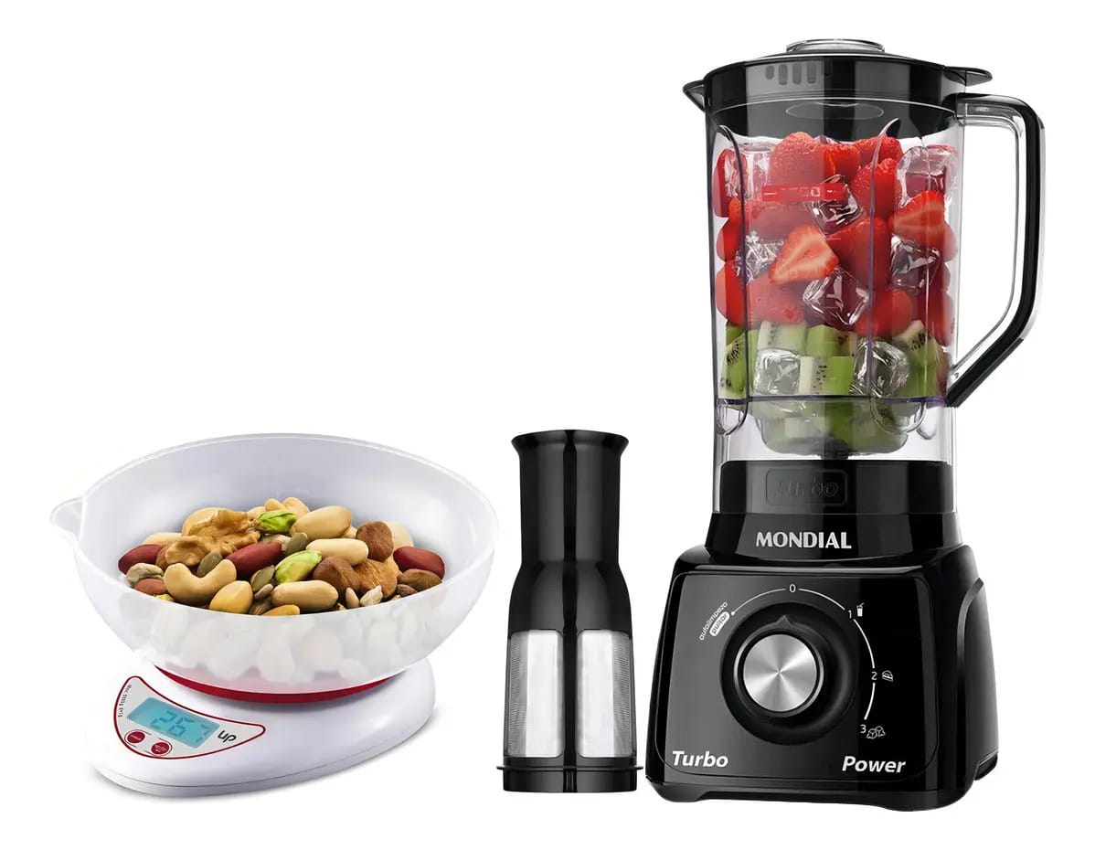 Kit Liquidificador Mondial Turbo Power + Balança Cozinha