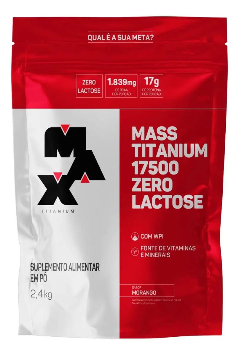 Max Titanium - Mass Titanium 17500 Zero Lactose - Suplemento Em Pó - Sabor Morango