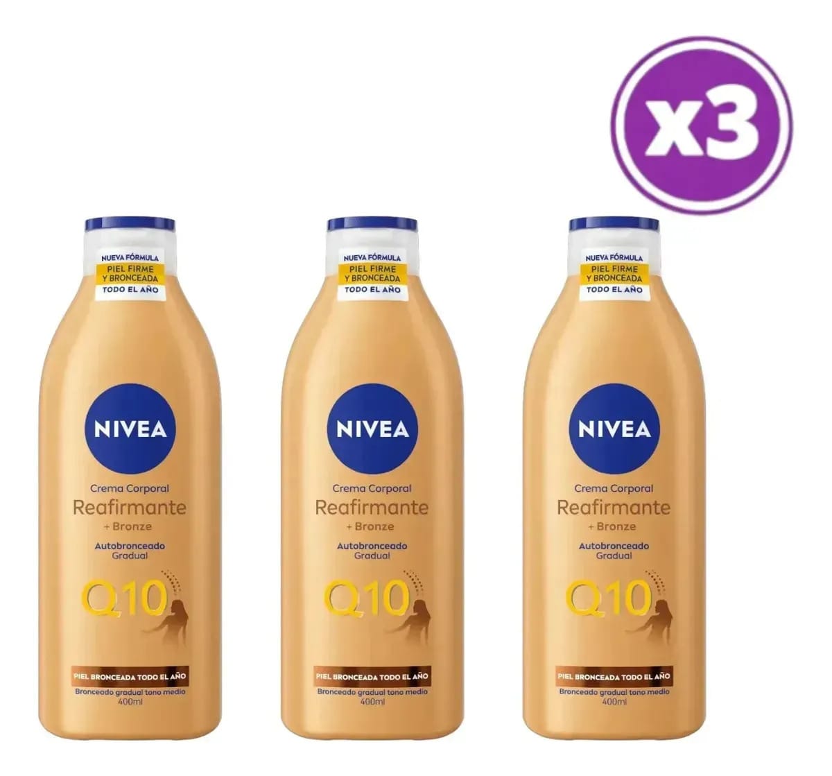 Pacote 03 Creme Corporal Nivea Q10 Refirmante + Bronze 400ml