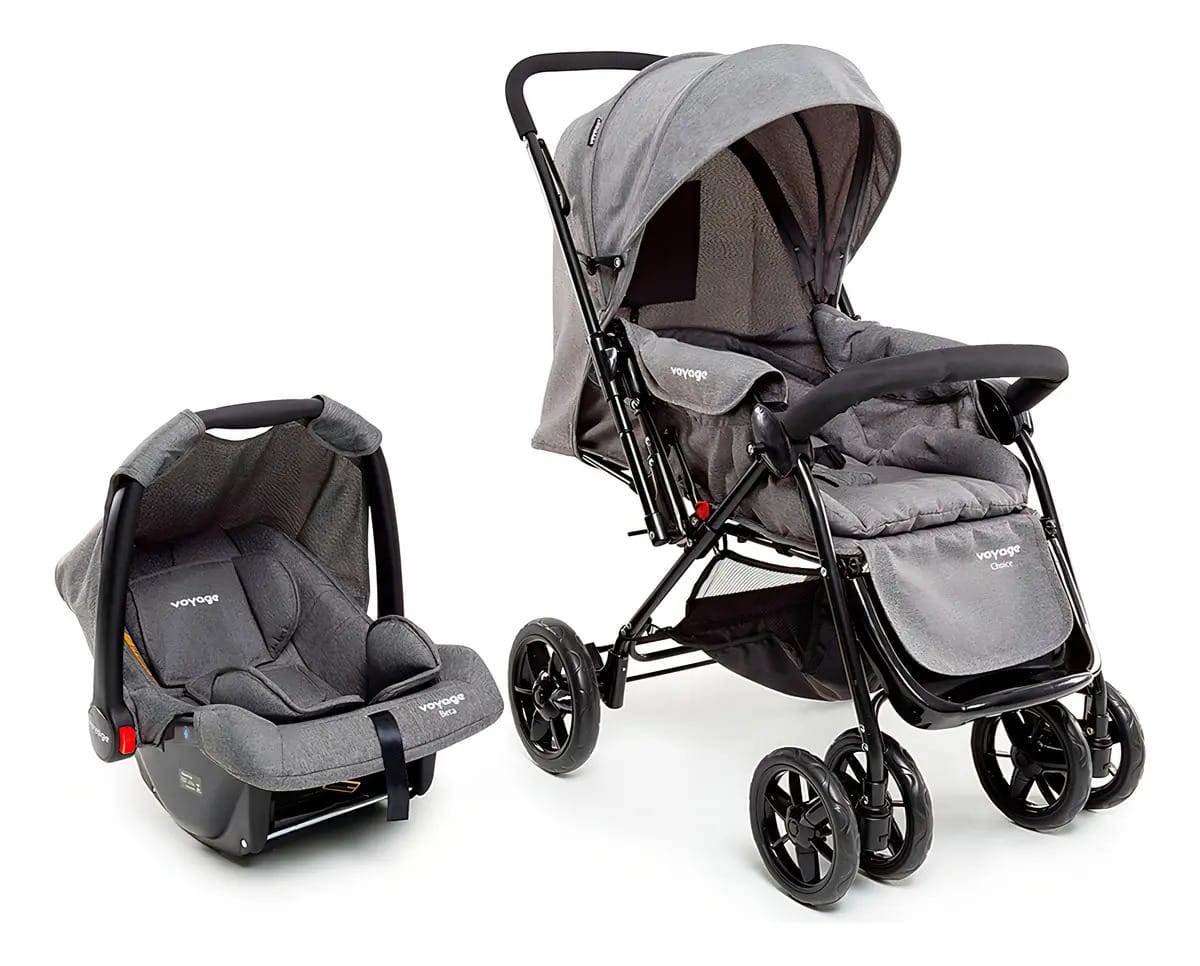 Carrinho Com Bebê Conforto Travel System Choice Cinza Voyage