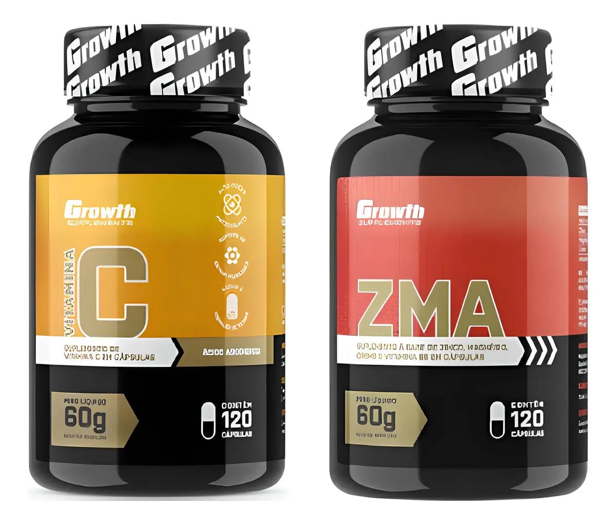 Kit ZMA e Vitamina C Growth com 120 Cápsulas de Sabor Natural