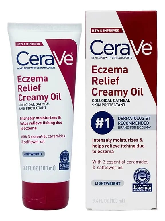 Óleo corporal cremoso Cerave Eczema Relief Óleo corporal cremoso Cerave para alívio do eczema Creme anti-coceira e hidratante para pele seca com aveia coloidal com ceramidas 3,4 onças 100 ml