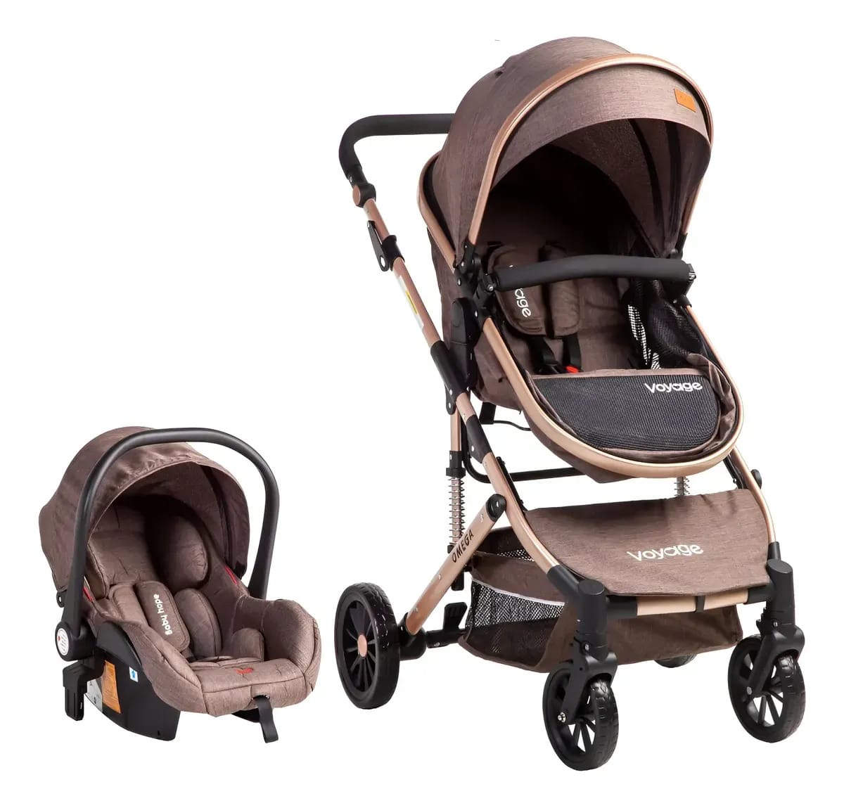 Travel System Omega De Voyage 3 em 1 Coffee Khaki Coffee Car