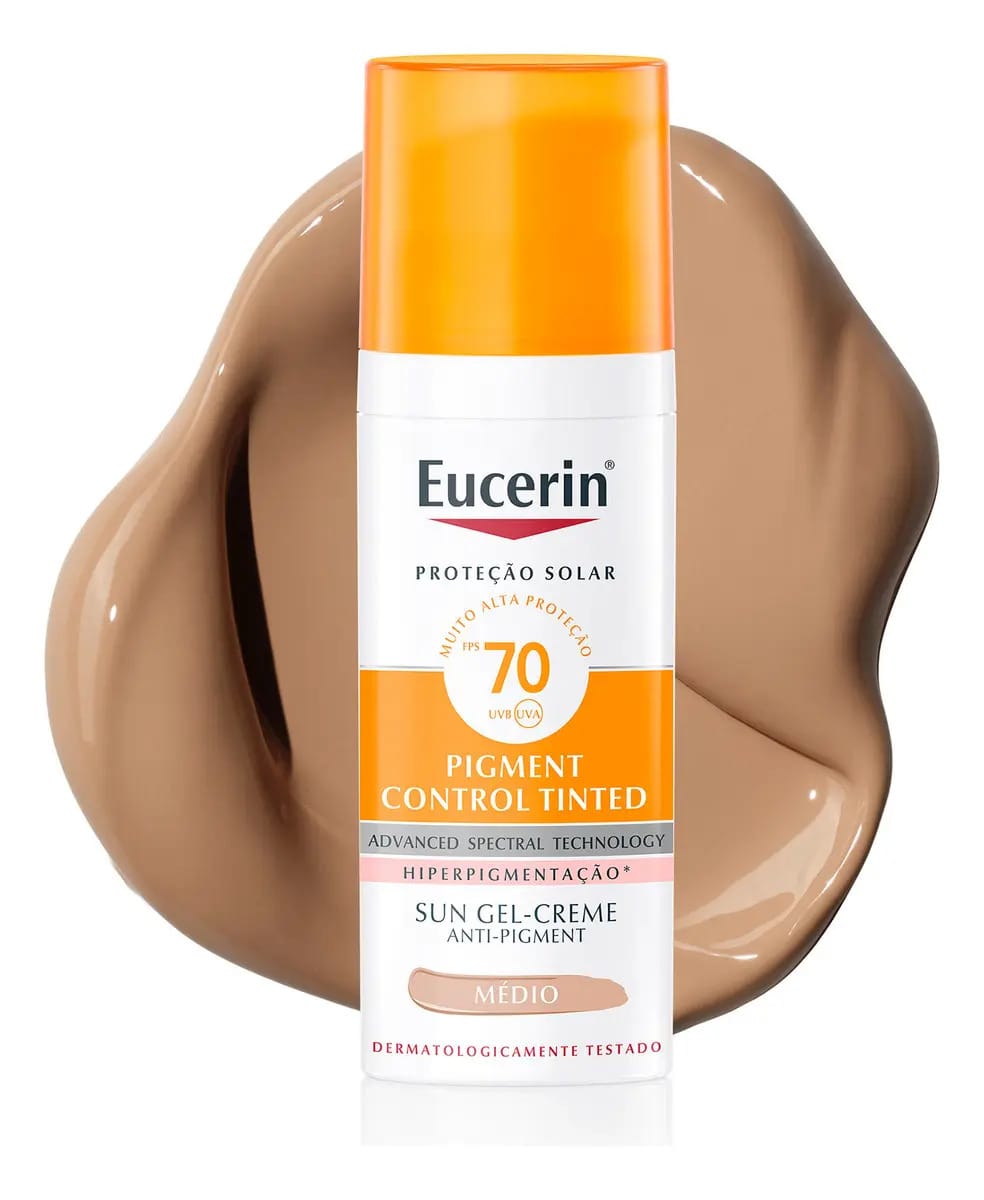 EUCERIN Protetor Solar Facial Antimanchas Cor Média FPS 70 50ml, Pigment Control, Proteção UVA, UVB e Luz Visível, Thiamidol