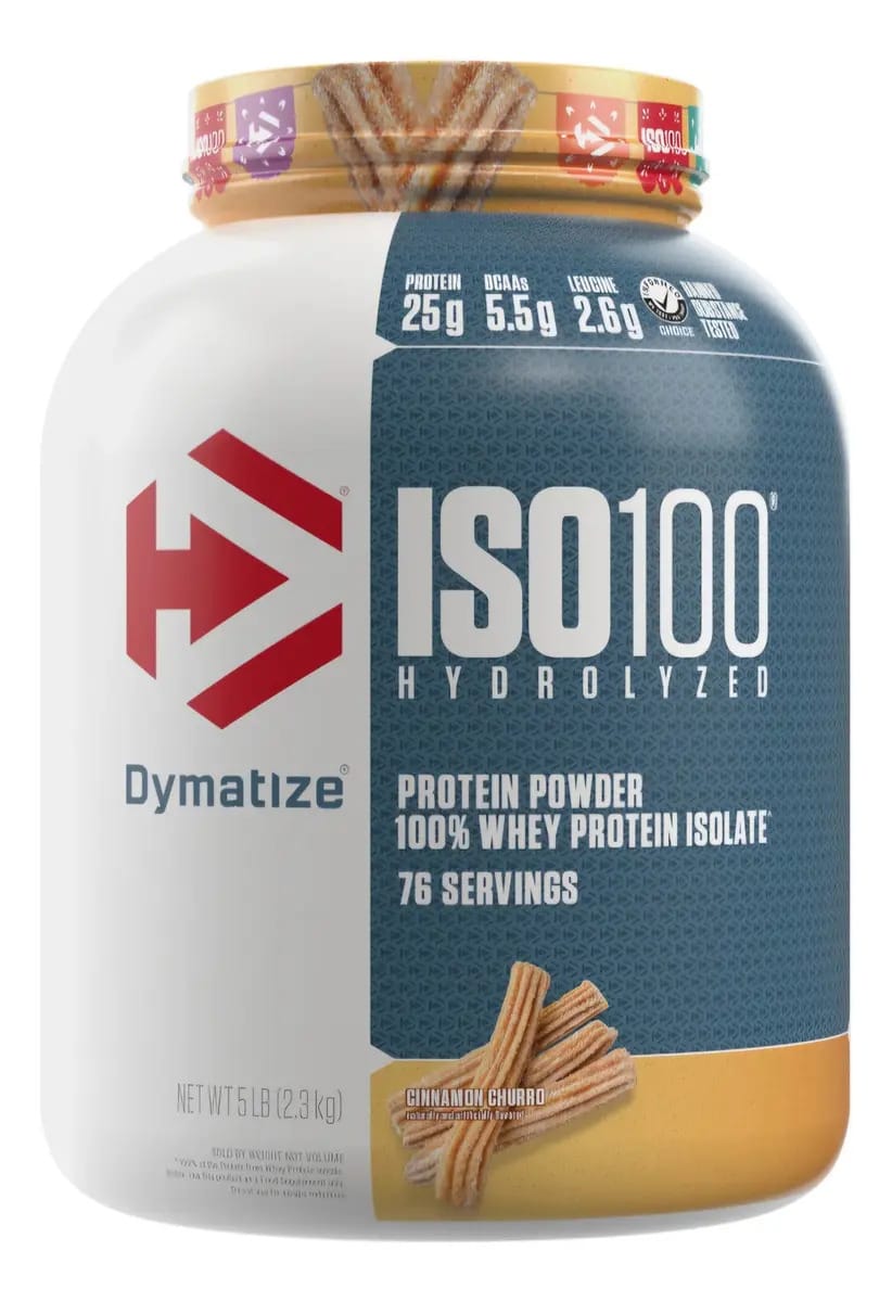 Churro de canela Dymatize Iso 100 Whey 100% hidrolisado de 5 libras