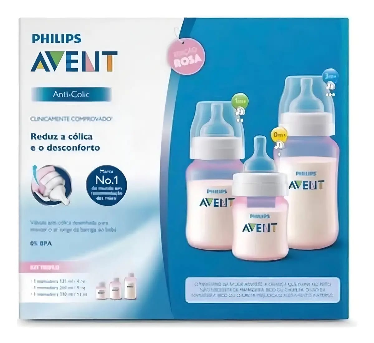 Kit Mamadeira Avent Anti Colic Rosa 125/260/330ml