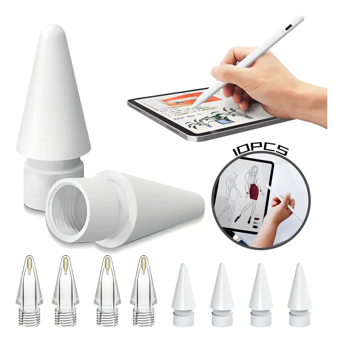 8 peças de dicas de substituição para Apple Pencil, iPad de 1ª geração, com caneta de tablet Apple Pencil, acessórios para iPad com capa