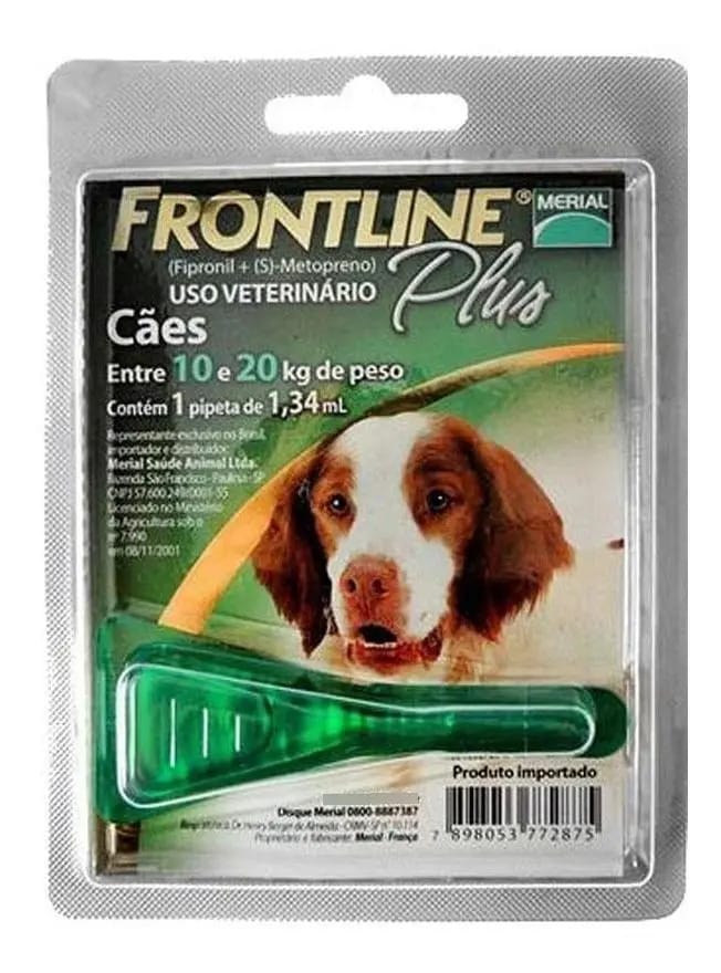 Antipulgas Frontline Plus Cães 10 a 20Kg Merial Proteção Até 3 Meses