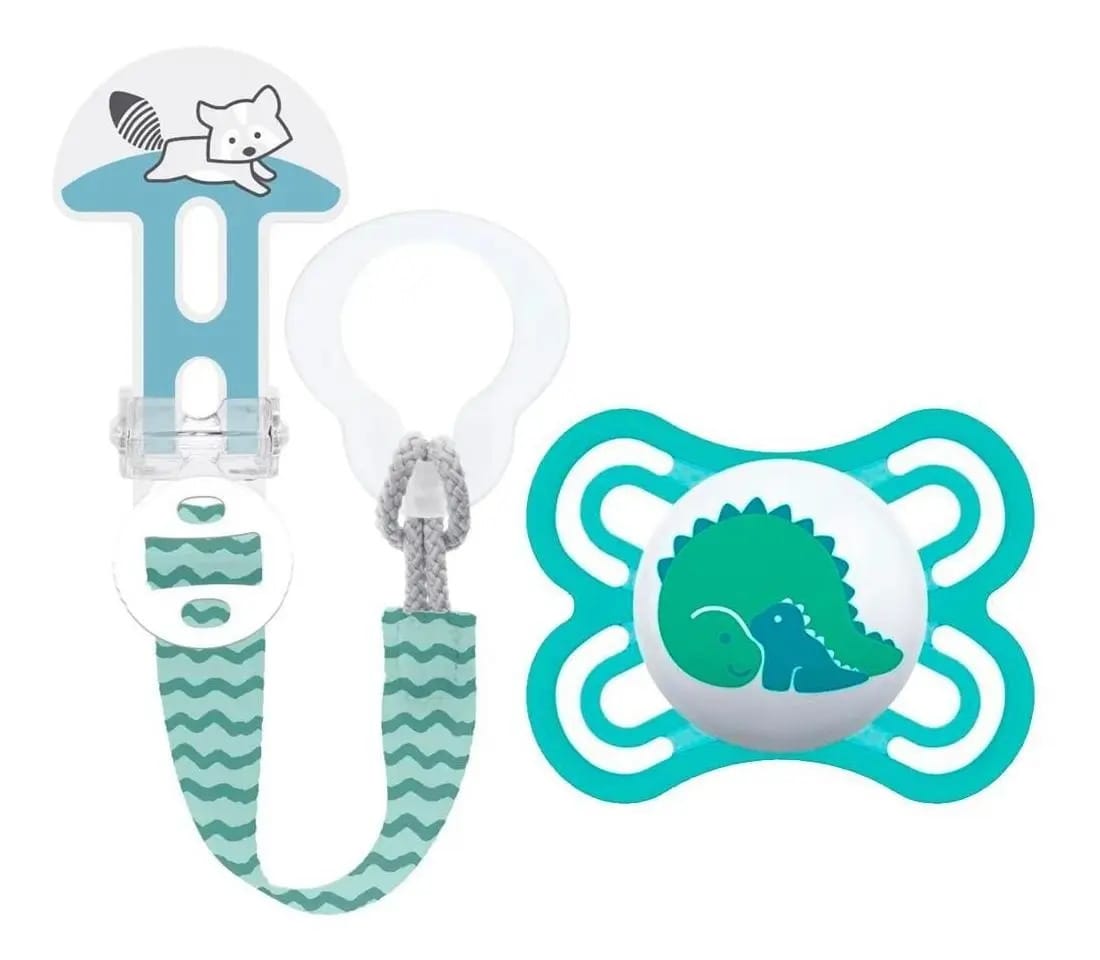 Chupeta Mam Perfect Dino (0m) + Prendedor Clip It E Cover