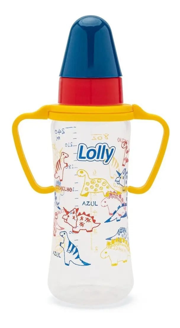 Mamadeira Com Alça Bico Silicone Tricolor 240 Ml Lolly