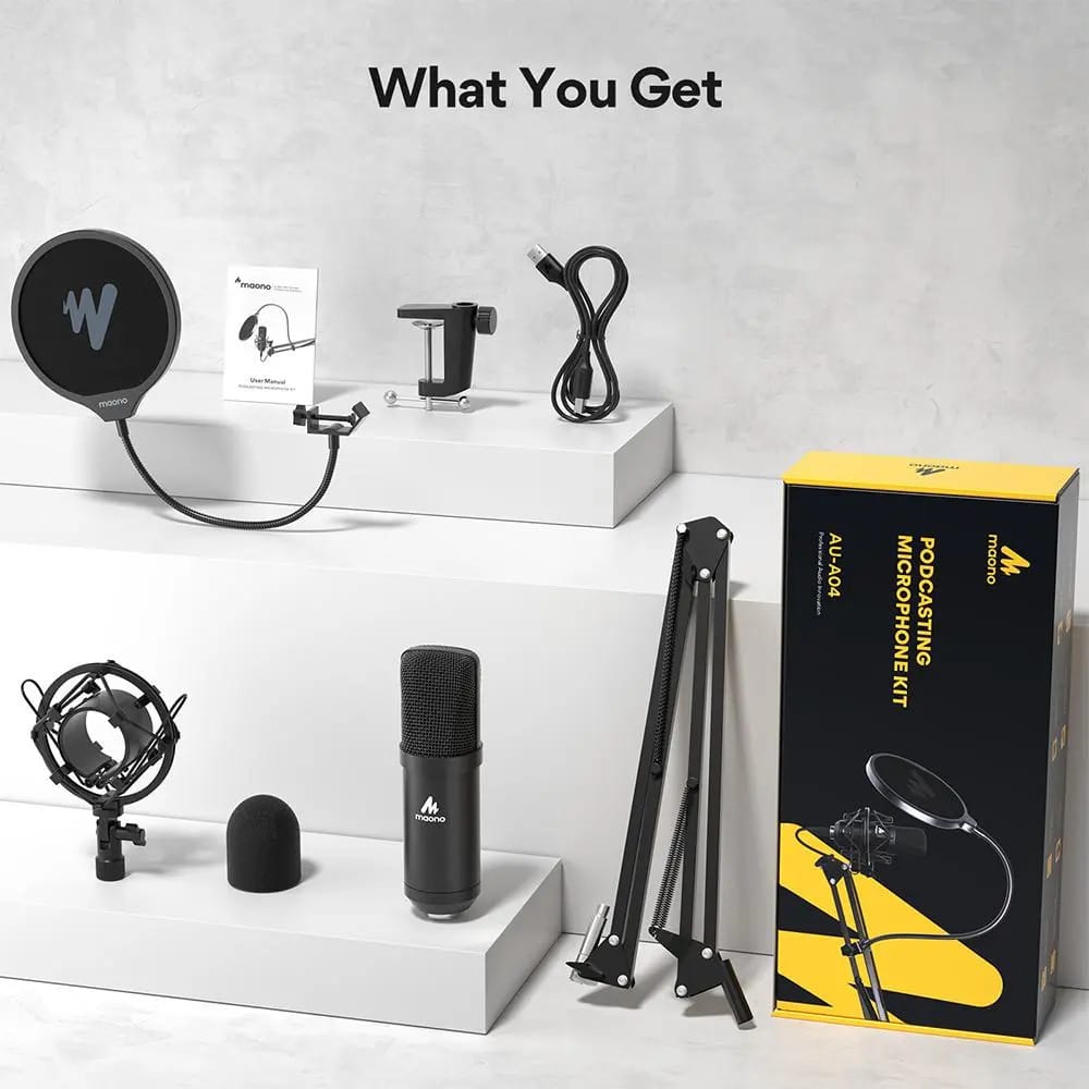 Kit Microfone Usb E Braço Articulado Maono Au-a04 Preto