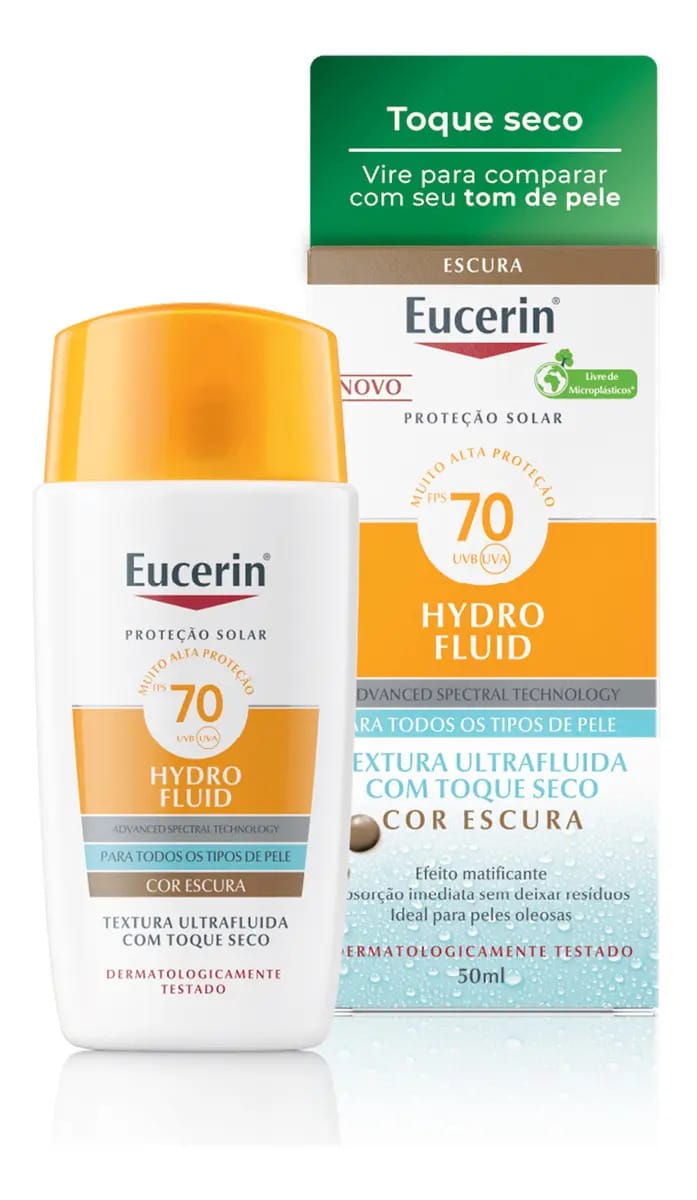 Eucerin Hydro Fluid Protetor Solar Fluido Facial Cor Escura FPS70 50ml