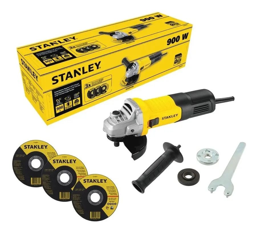 Esmerilhadeira Angular 115mm Stanley Modelo STGS9115D-BR Esmerilhadeira Ferramenta com 900W de Potência 110V Amarelo