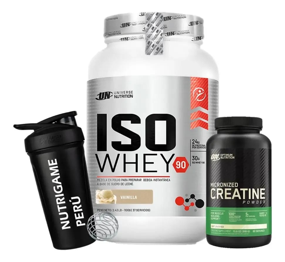 Pacote Iso Whey 90, 1,1 kg, mais de 300 g de creatina Optimum Nutrition, sabor baunilha - Chocolate - Biscoitos