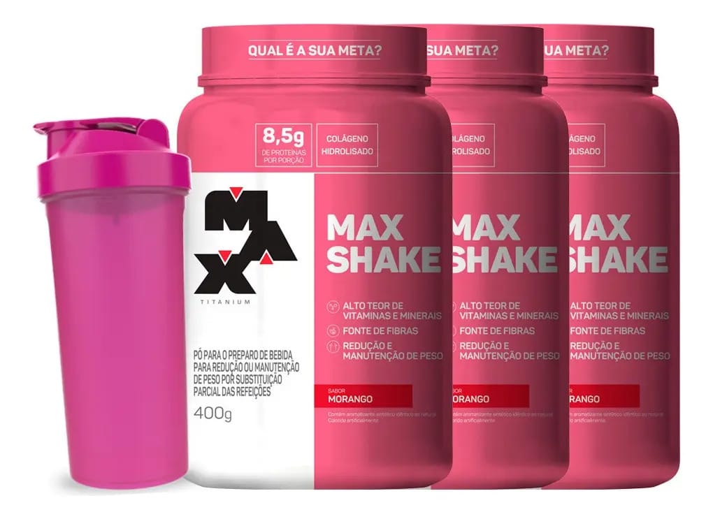 Kit 3x Max Shaker - 400g Cada - Max Titanium Sabor Vitamina De Frutas
