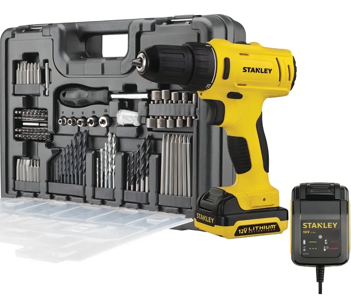 Furadeira Parafusadeira Impacto 12v C/ 100 Pc Maleta Stanley