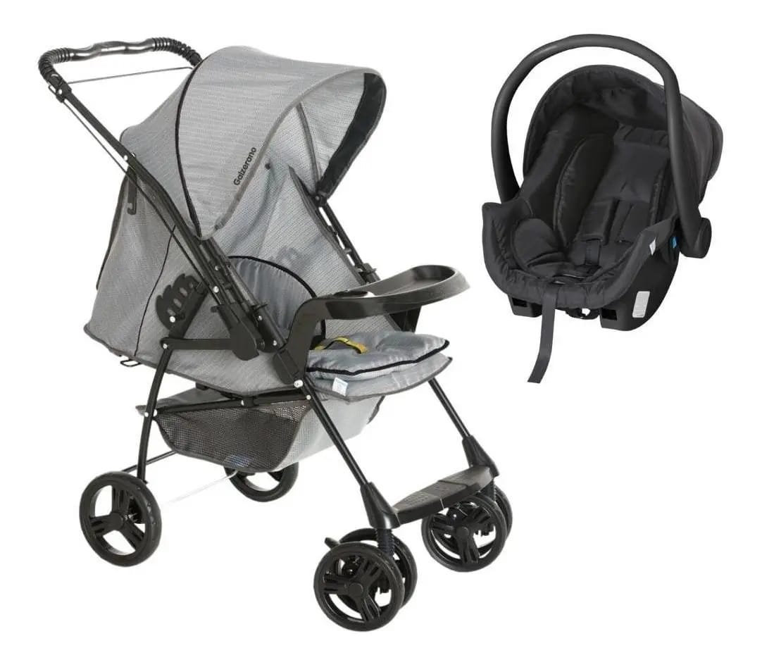 Carrinho Milano Cinza Com Bebê Conforto Preto - Galzerano