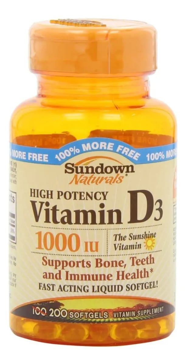 Sundown Vitamina D3 1000 Ui, 200 Cápsulas De Gel Sabor S/sabor