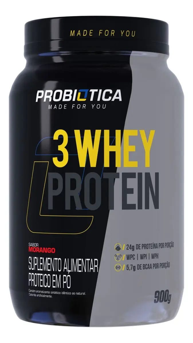 Whey Protein 3w - Nova Formula - 900g Morango - Probiótica