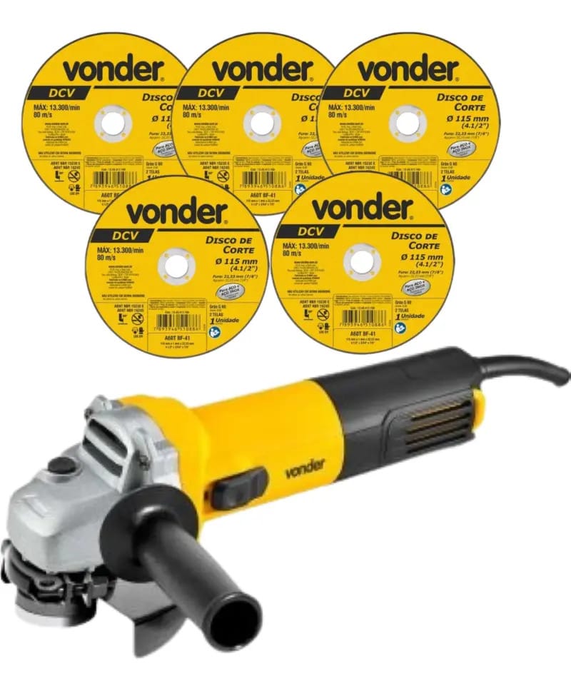 Esmerilhadeira Angular Vonder 4.1/2 750w Eav 754 + 5 Dis Amarelo 50/60hz