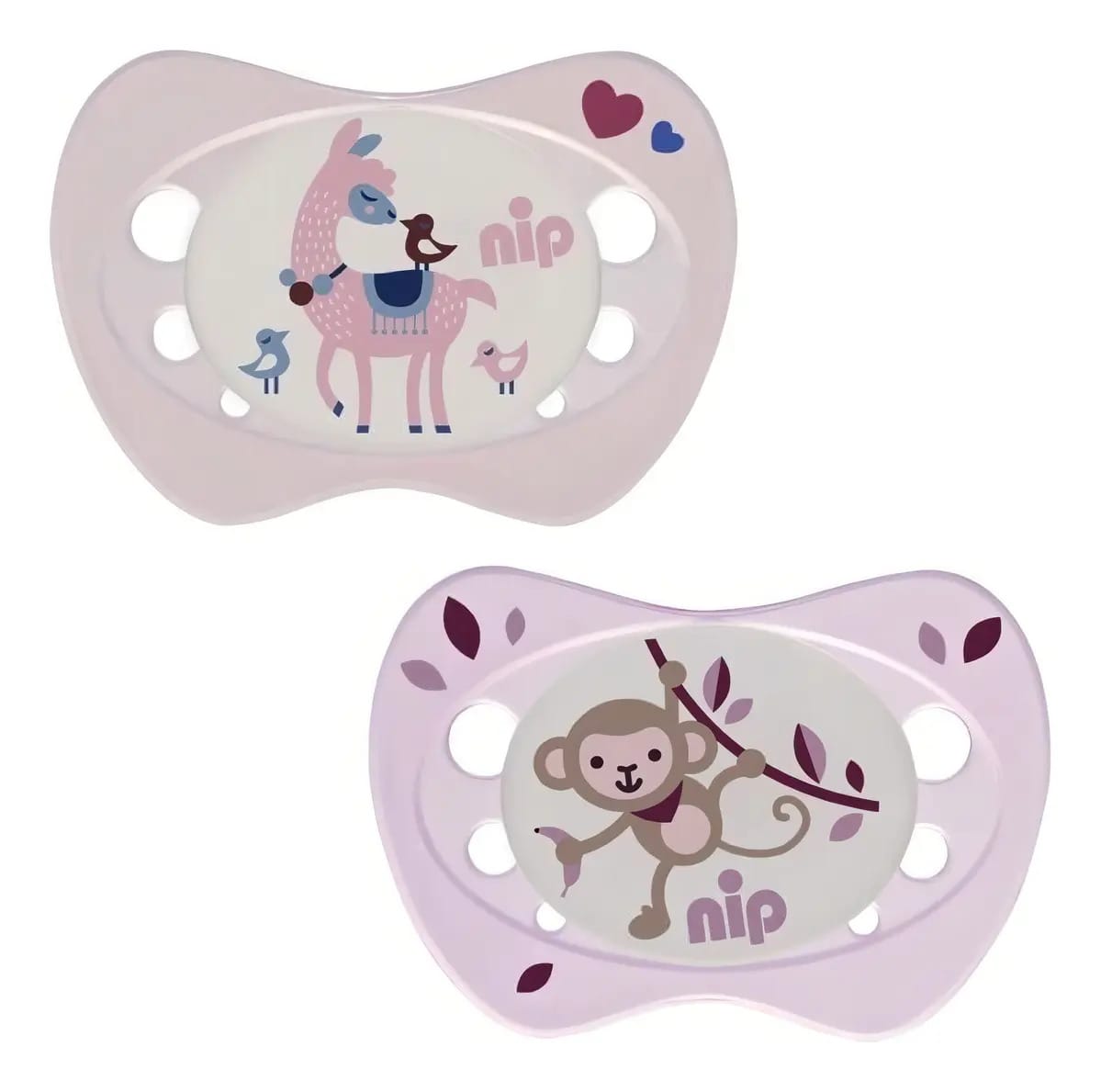 Pacote de chupeta Nip Newborn X 2. Tamanho 0 - 2 meses. Período de idade da menina rosa de 0 a 2 meses