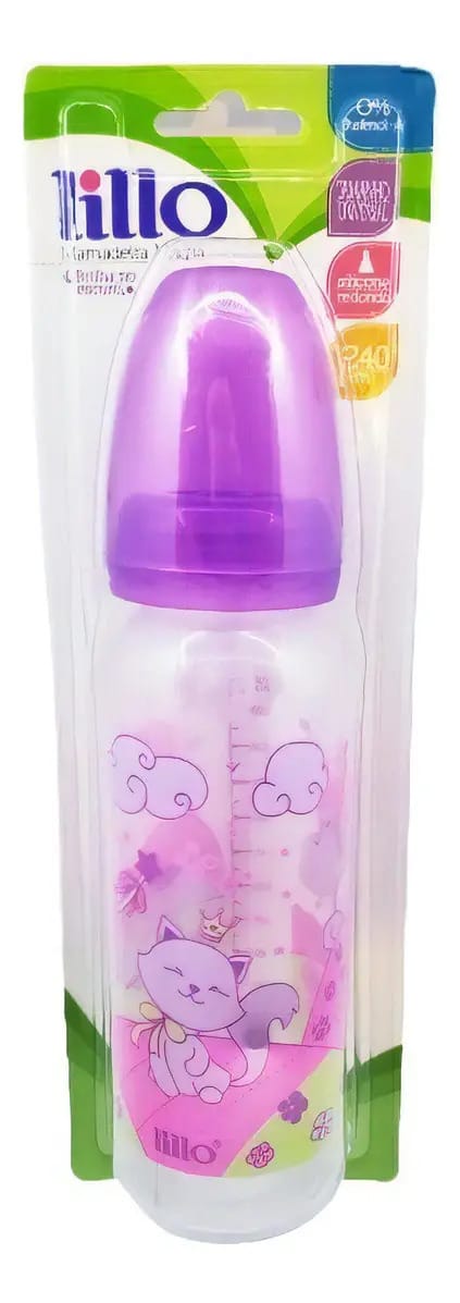 Mamadeira Lillo Magia 240ml Silicone Cor Lilás Gatinha