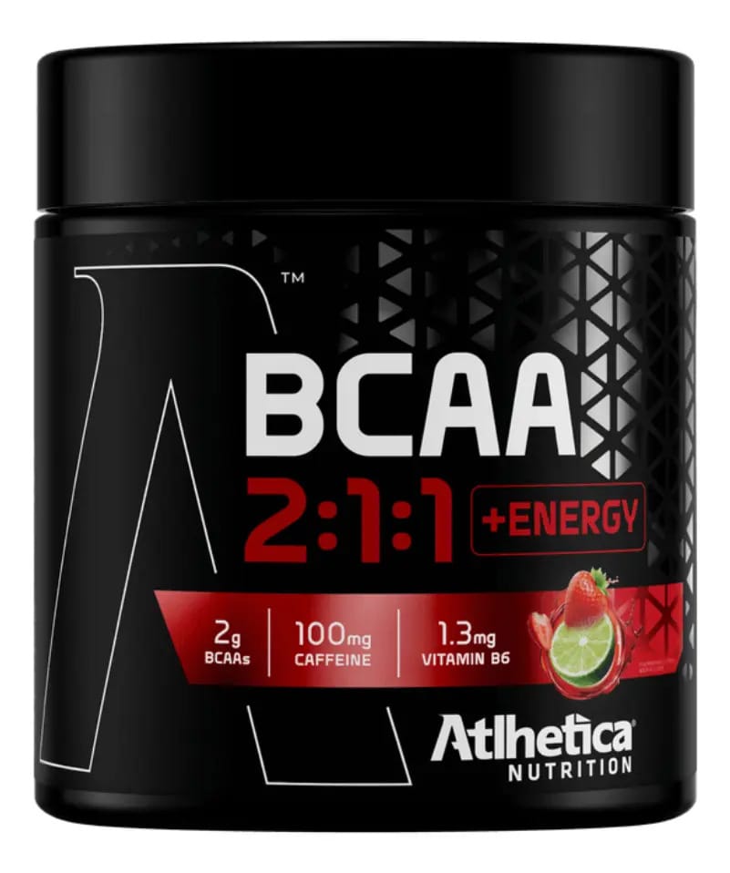 Bcaa 2:1:1 + Energy Com Cafeína 210g Atlhetica - Pré Treino Sabor Morango C/ Limão