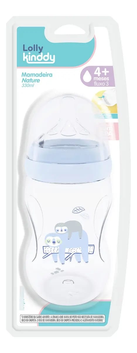 Mamadeira Nature 330ml Aureaflow Azul 4m+ Lolly Kinddy