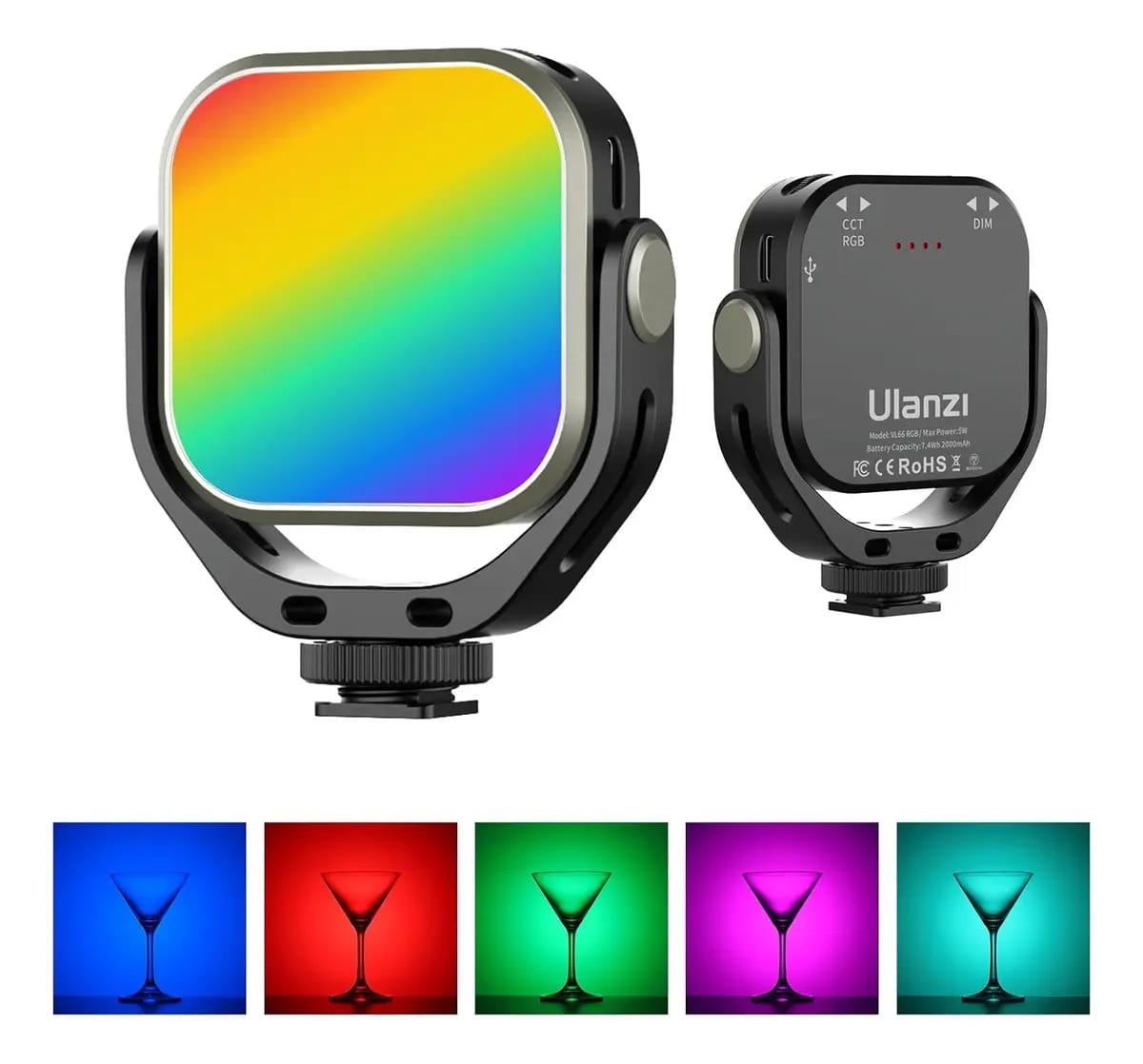 Led recarregável ajustável Ulanzi Vl66 Rgb, luz de vídeo